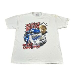 VTG White RUSTY WALLACE Miller Racing T-Shirt‎ Size XL White Sports Tee Flaw